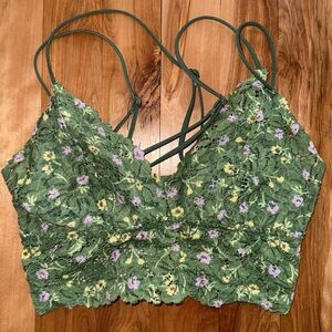Forever 21 Green Floral Lace Criss Cross Bralette